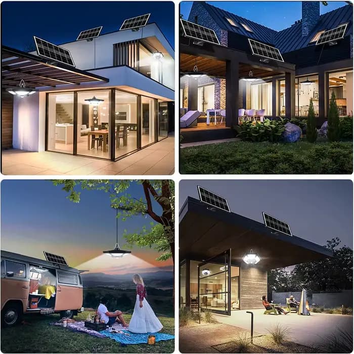 Lampe Solaire Suspendue avec Télécommande, Éclairage d'Intérieur et d'Extérieur à 180LED et 5 Modes d'Éclairage, Accessoire avec Détecteur de Mouvement, idéal pour un Garage, un Patio ou une Grange
