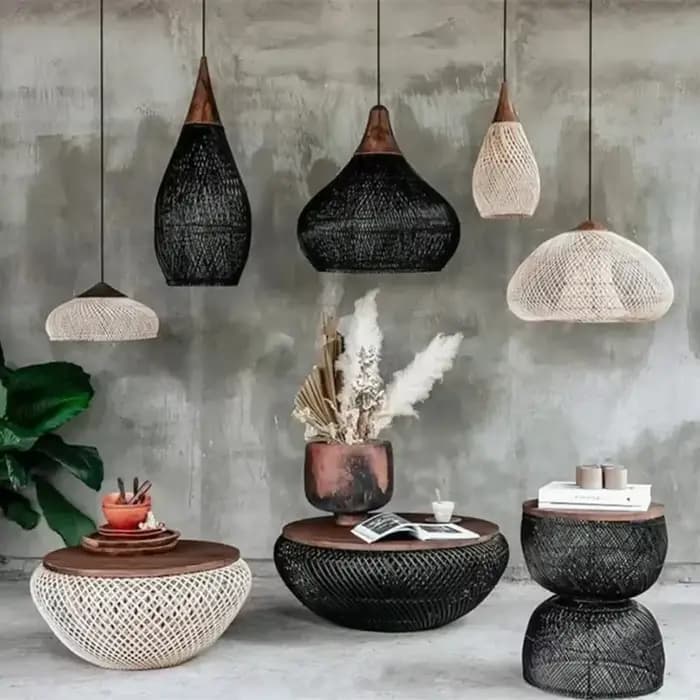 Lampes suspendues design Vintage fait à la main en rotin lumière LED éclairage de Style japonais pour cuisine île Loft salle à manger