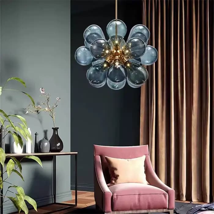 Plafonnier LED en Verre à Bulles Vertes, Design Créatif, Luminaire Décoratif d'Nik, Idéal pour un Salon, une Chambre à Coucher o