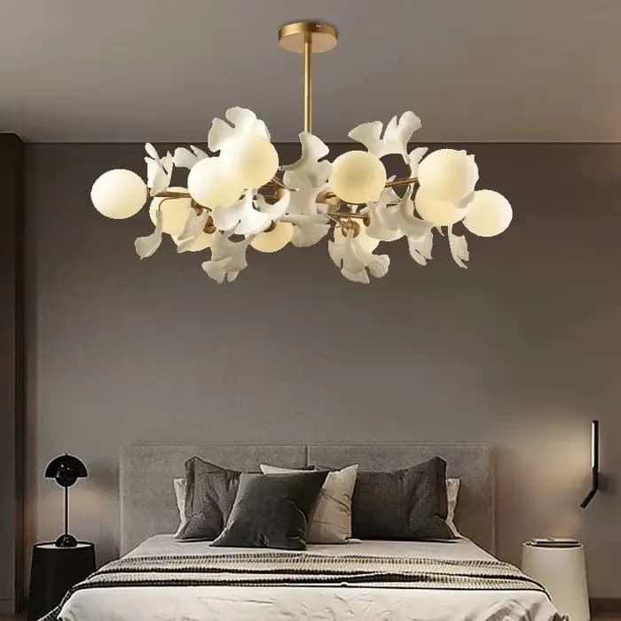 France luxe crème LED lustre Ginkgo feuille cercle concepteur pendentif lumières maison chambre décoration salon chambre lampes luminaires