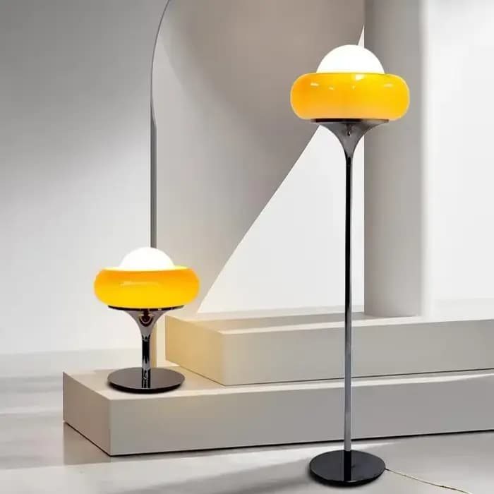 Evely Kevin-Lampadaire LED en verre, abat-jour en métal, lampe de table rétro, orange et rouge, lampe de table à tarte aux œufs, salon et chambre à coucher, étude