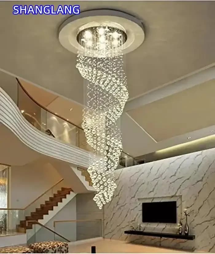 Couloir de luxe LED lustre en cristal spirale Design intérieur échelle pendentif lumières pour salon décor Suspension Luminaire
