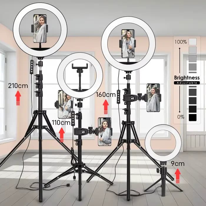 Trépied avec anneau lumineux LED pour téléphone, support d'appareil Photo, lumière de photographie pour Selfie, lampe LED couleur pour Studio Photo pour YouTube en direct
