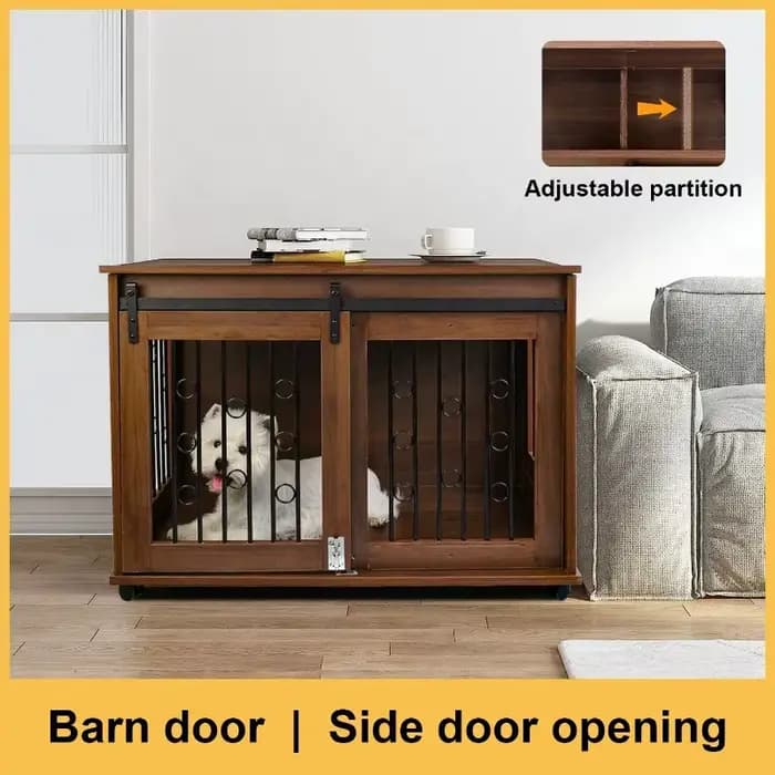 Cage en bois de luxe pour animaux de compagnie et produits de maison, conception à Double porte, grand espace réglable pour grand chien