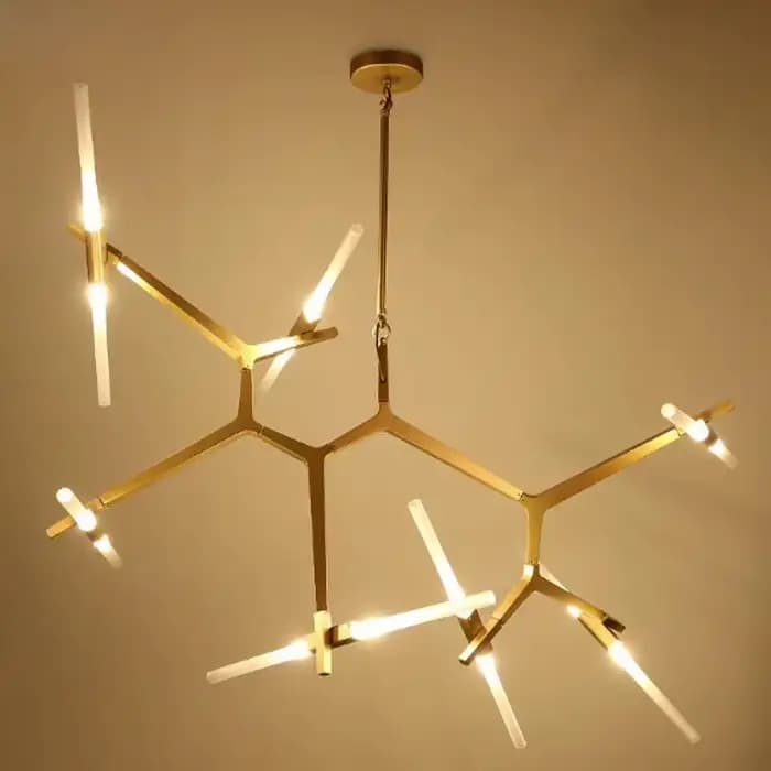 Lustre de branche d'arbre minimaliste moderne, Tube de verre de luxe, lumière irrégulière pour LOFT industriel, salon, salle à manger en métal