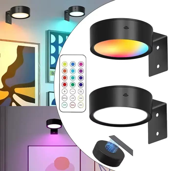 Applique murale magnétique avec télécommande, cadre artistique LED à intensité variable rvb, projecteur de décoration murale pour galerie à piles