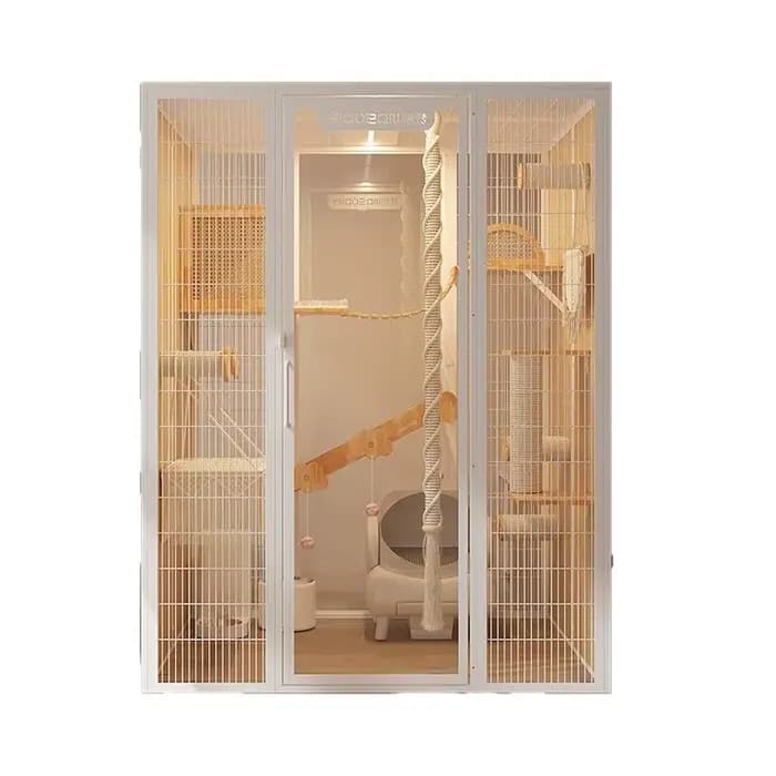 La cage pour chat comprend une vitrine panoramique intérieure extra-large et luxueuse en bois massif pour animaux de compagnie.
