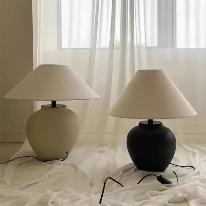 Wabi Sabi lampe de Table en céramique rétro abat-jour en tissu salon chambre décor à la maison lampadaire chevet bureau luminaires