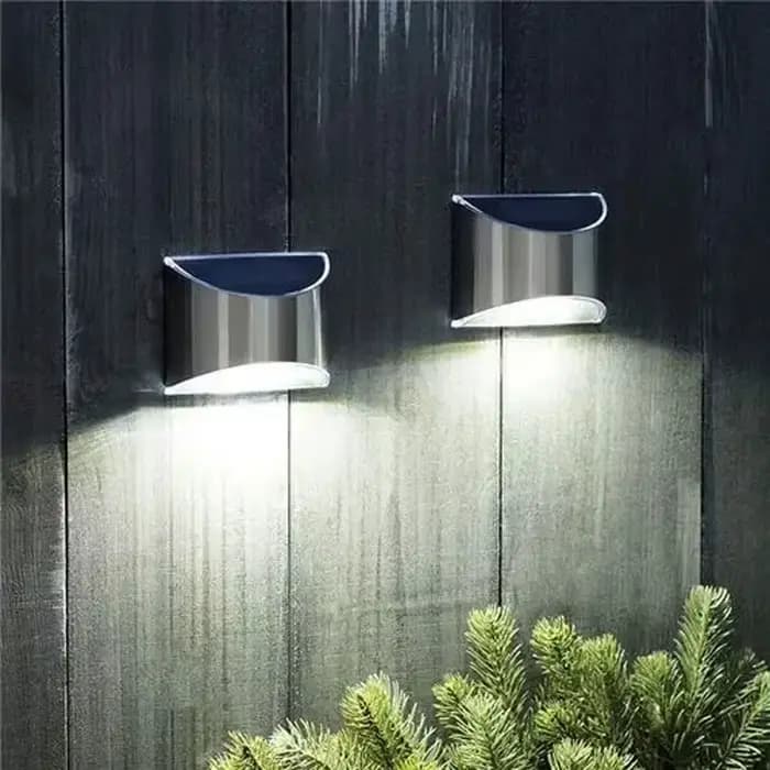 Lampes murales solaires en acier inoxydable, 2 pièces, éclairage extérieur étanche pour cour, patio, marches, clôture de jardin et rue, éclairage d'urgence