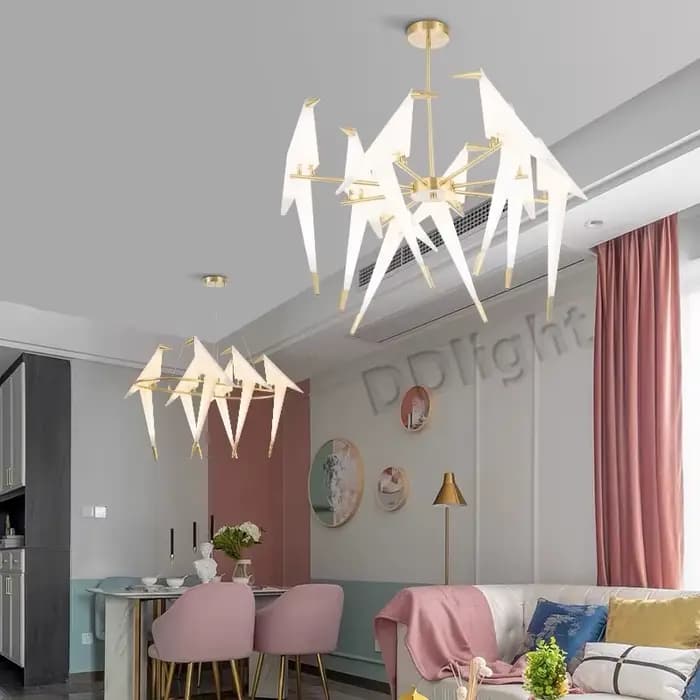 Lustres modernes en papier grue lustre conception d'oiseau lampe suspendue créative décoration de la maison pour Loft Foyer salon salle à manger chambre d'enfant
