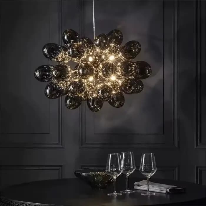 Suspension en verre de raisin de lustre de bulle de ballon nordique, lampe pour la chambre à coucher, luxe, décoration à la maison, gris fumé