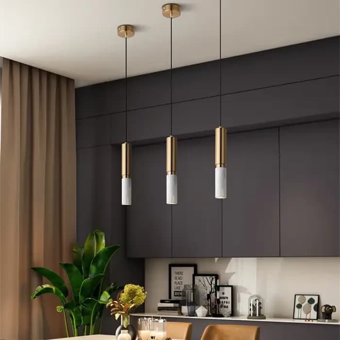 Lampe suspendue cylindrique en marbre LED moderne pour table à manger, éclairage de luxe pour chambre à coucher, salon, décoration de la maison