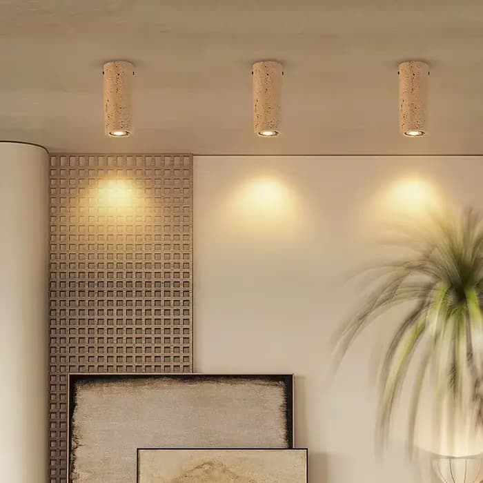 Plafonnier cylindrique en travertin, DownLight en pierre avec ampoule Spot E27, balcon, Dressing, comptoir, luminaires