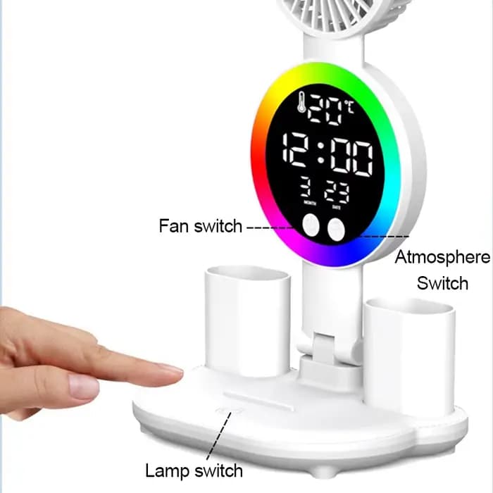 Lampe de Table Led Rechargeable pour lampe de bureau d'étude lampe de lecture veilleuse Led avec ventilateur horloge Led affichage lampe de bureau de lecture