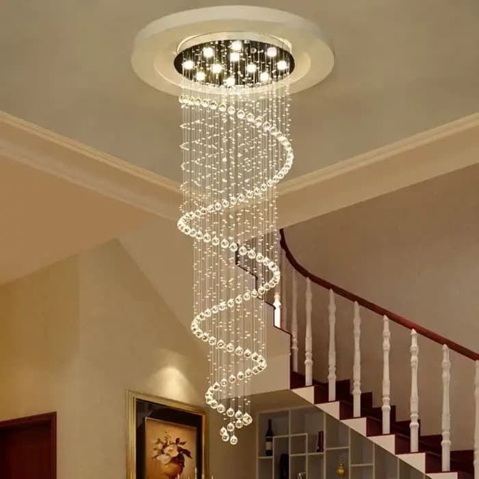 Spirale Cristal LED Plafond Lustre Lumière Chambre Hall Salon Suspension Lustre Couloir Escalier Lampe Suspendue Luminaire