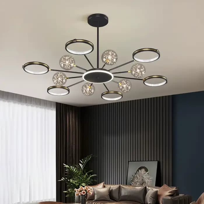 Lustre à bulles de verre nordique, noir, or, cercle LED pour chambre à coucher, salon, éclairage intérieur de la maison décoratif