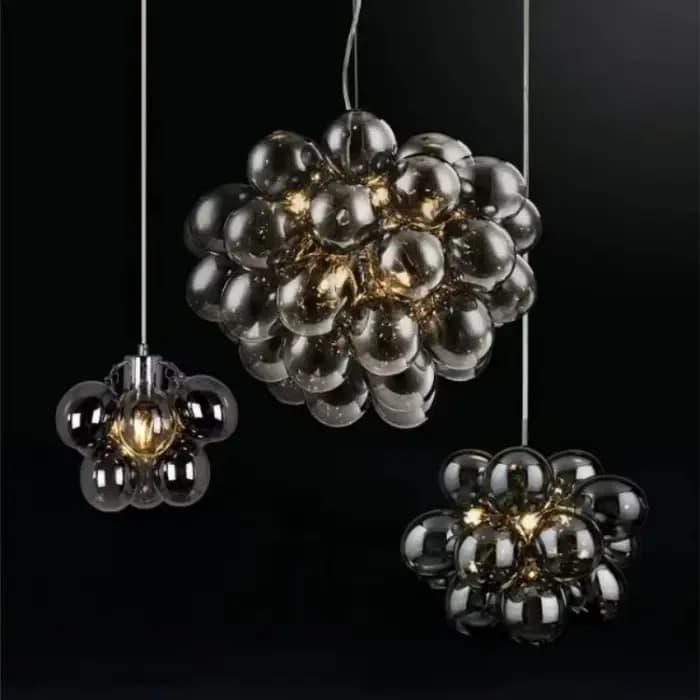Suspension en verre de raisin de lustre de bulle de ballon nordique, lampe pour la chambre à coucher, luxe, décoration à la maison, gris fumé