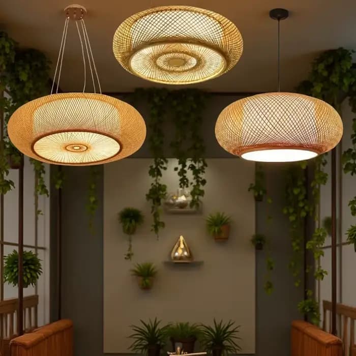 Lustre en bambou E27 suspension tissage lustre de plafond en bois pour cuisine île salon de thé salon chambre Restaurant