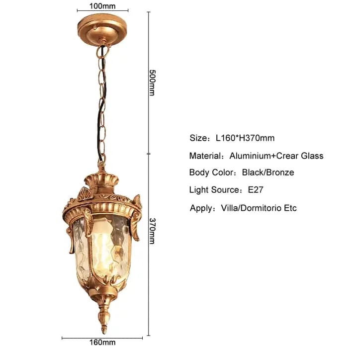 Lampe suspendue rétro étanche pour extérieur, luminaire suspendu pour balcon, éclairage suspendu pour grenier, cour, couloir, restaurant