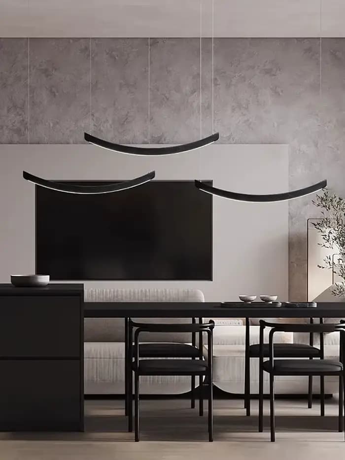 Arc en bois moderne minimaliste longue suspension LED Restaurant Table à manger lustres à la mode luminaires bûche naturelle