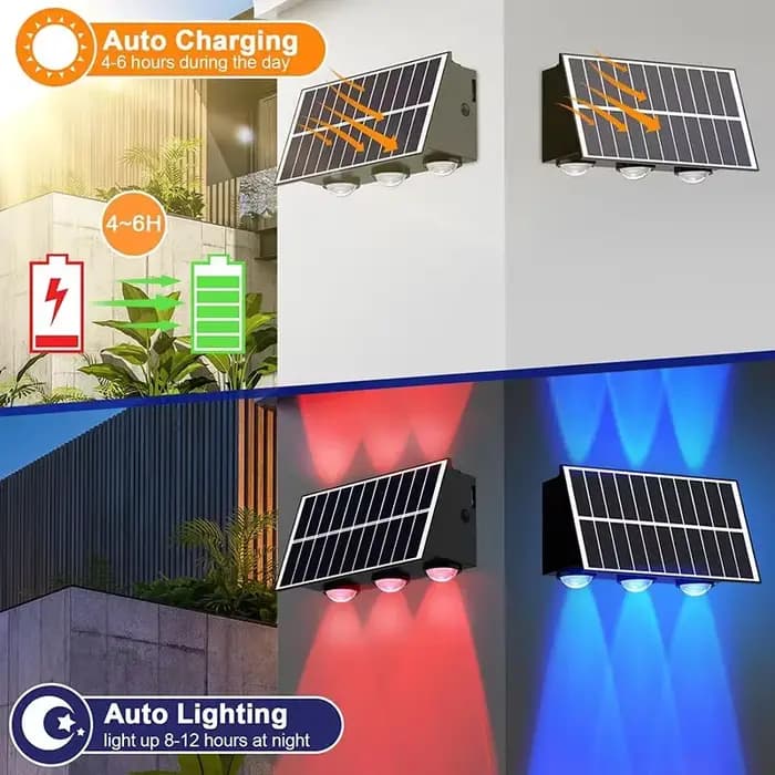Lampe murale solaire imperméable, éclairage haut et bas pour clôture extérieure, luminaire décoratif d'extérieur, idéal pour une cour, un Garage, une passerelle ou un porche