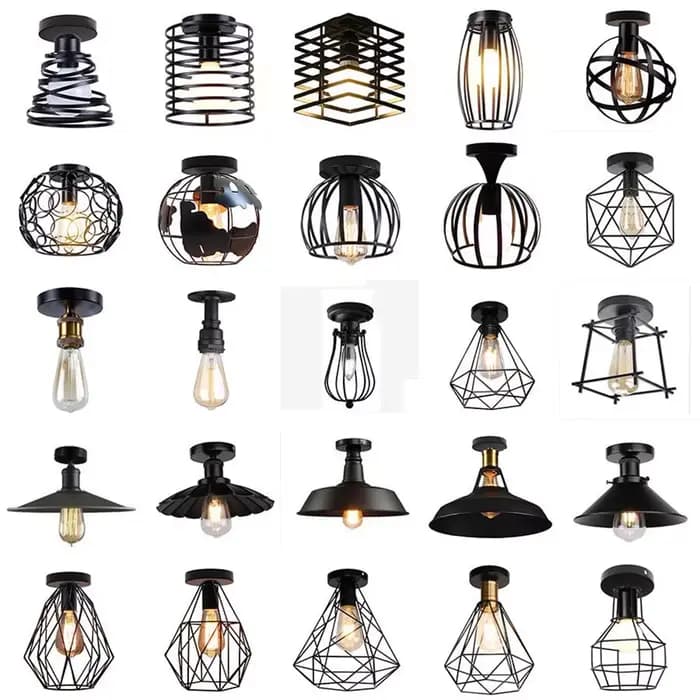 Plafonnier semi-encastré, cadre en métal industriel rétro, lampes pour porche, couloir, cuisine, luminaire HOLighting