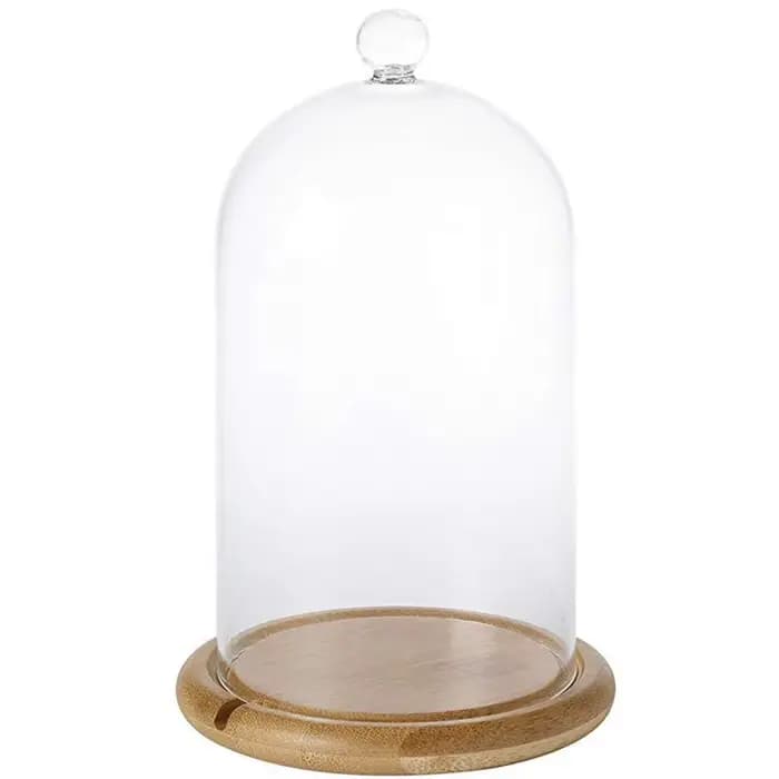 Couvercle en verre à fleurs avec lumière blanche chaude, artisanat soufflant, couvercle anti-poussière, ornements en bois de bambou, plat astronomique, décoration de la maison, 19cm