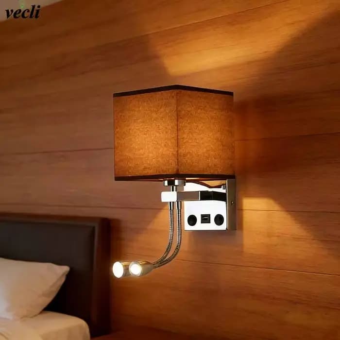 Applique murale moderne E27, lumière de lecture et d'étude protectrice pour les yeux, veilleuse avec interface USB, éclairage de chevet pour chambre à coucher