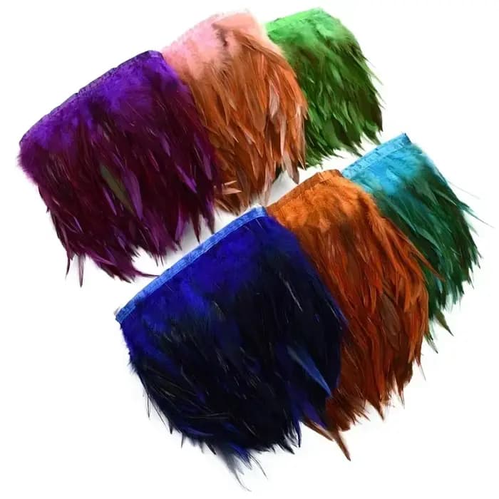 10 mètres de franges en plumes de faisan pour vêtements, ruban de couture, 12-15 cm (5-6 pouces), garniture décorative en plumes de coq bordeaux, flecos