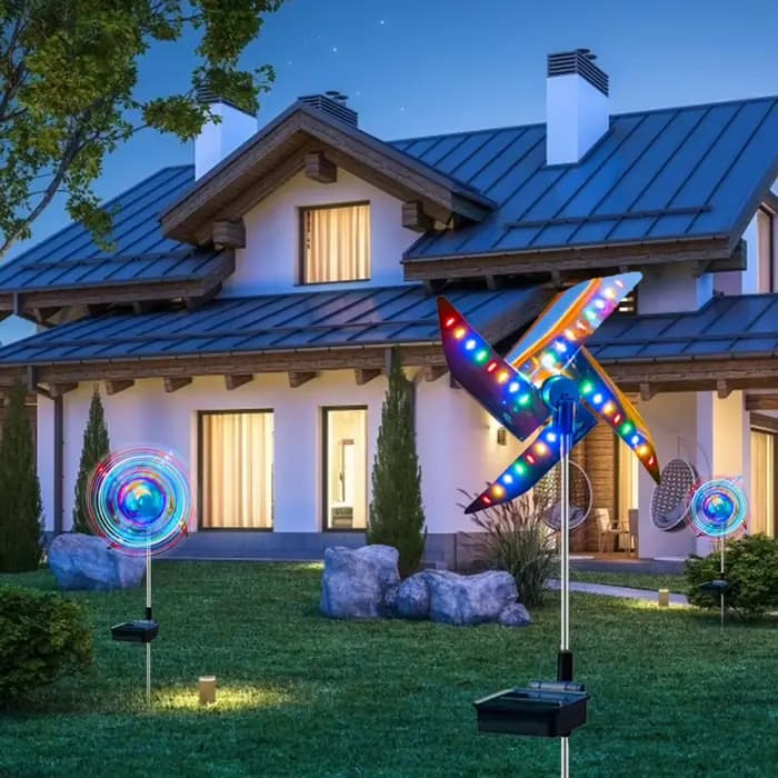 Lampe Solaire Imperméable à 32 LED avec Moulin à Vent, Luminaire Décoratif d'Extérieur, Idéal pour un Jardin, un Sentier ou un Paysage, 1 Pièce