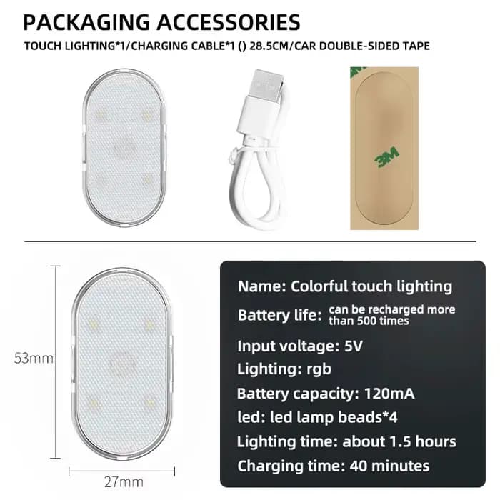 Plafonnier Velcro Tactile pour Nikde Voiture, Lampe de Lecture Nocturne, Chargement USB