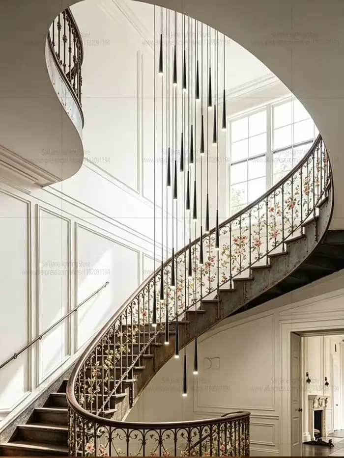 Lustre moderne pour escalier long, suspension LED spirale de luxe pour villa, duplex, loft, hall à plafond haut, lampe rotative pour cage d'escalier