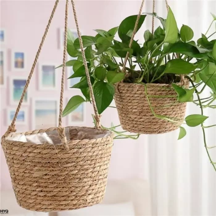 Pot suspendu de jardin en macramé, panier de rangement pour plantes en corde de jute tressée, support de pot de fleurs intérieur/extérieur, décoration d'intérieur