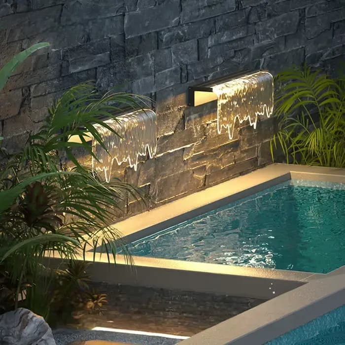 Lampes de cour de villa, lampes murales extérieures IP67, imitant l'eau qui coule, aménagement paysager de cour, lampes de jardin, lampe murale LED