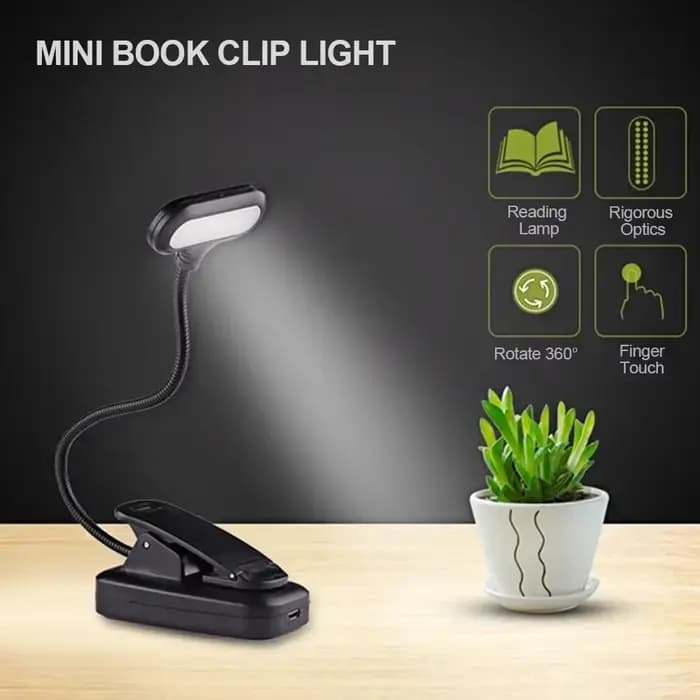 Lampe de lecture LED portable, lumière du jour blanche, flexible, clip facile, lampe de nuit, chambre à coucher