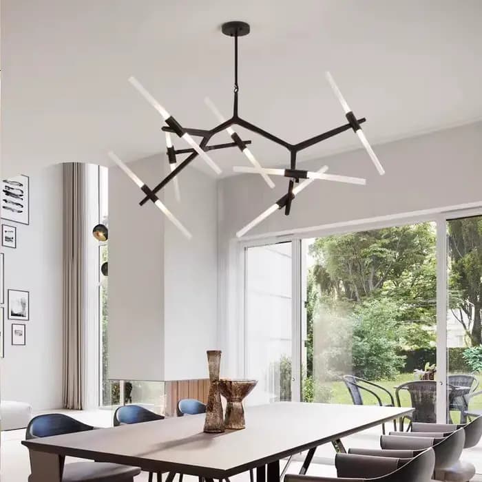 Lustre de branche d'arbre minimaliste moderne, Tube de verre de luxe, lumière irrégulière pour LOFT industriel, salon, salle à manger en métal