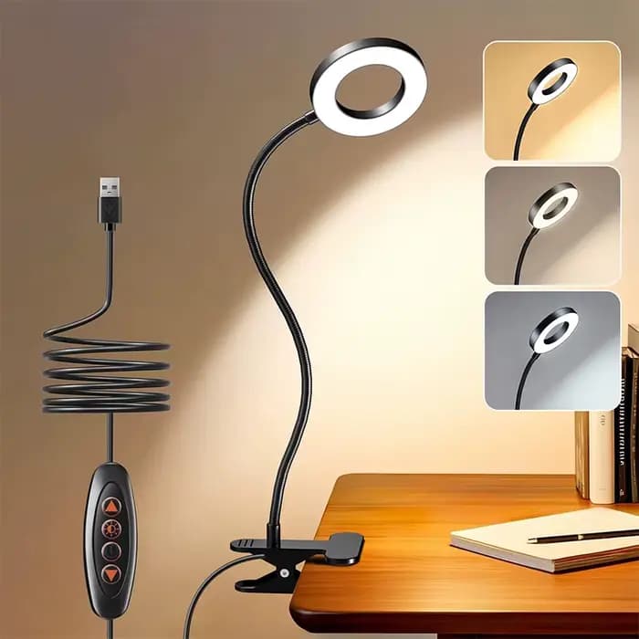 Lampe de lecture pour bureau et lit, à intensité variable, 3 modes et 10 niveaux de gradation, lampes à pince USB 360 ° Clip de livre flexible