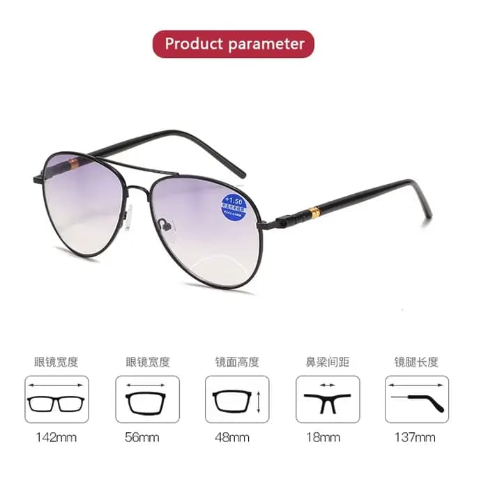 Lunettes de lecture anti-lumière bleue à double lumière pour hommes et femmes, lunettes de presbytie pilote, dioptrie + 1.0 à + 3.5, mode