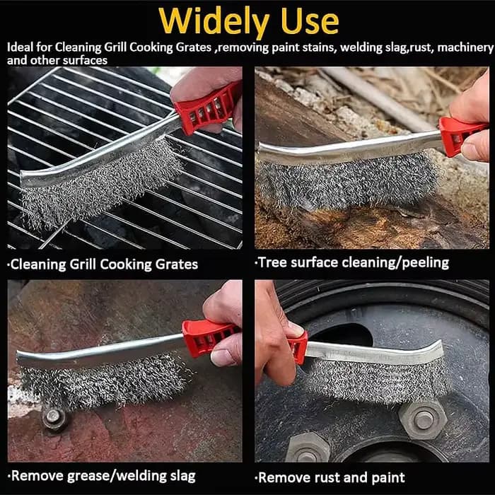 Brosse métallique en acier/brosse à rouleau antirouille en bois, polissage, brosse de nettoyage de Barbecue, adaptée au nettoyage des Grilles de Barbecue