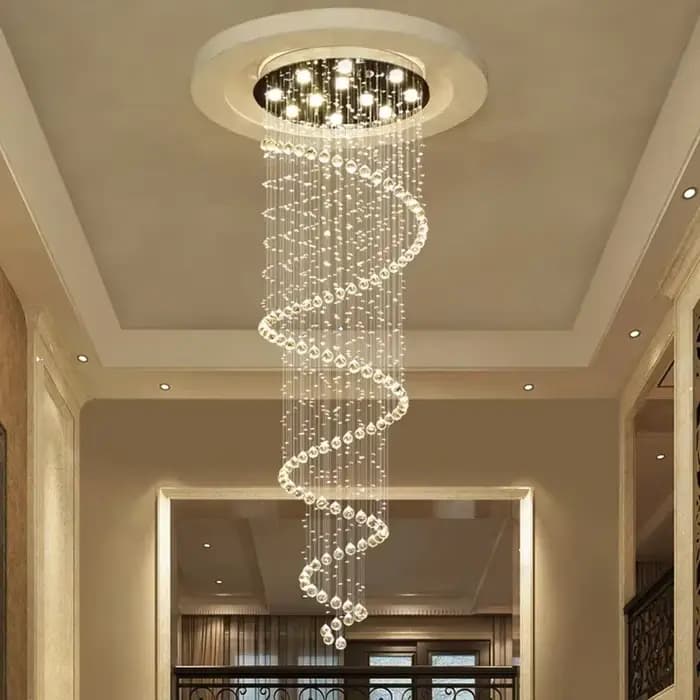 Spirale Cristal LED Plafond Lustre Lumière Chambre Hall Salon Suspension Lustre Couloir Escalier Lampe Suspendue Luminaire