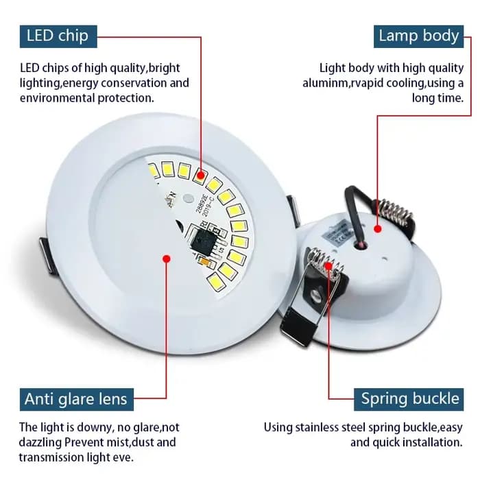 Spot Lumineux LED Encastrable pour le Plafond, Éclairage Circulaire, Idéal pour un Salon ou une Cuisine, AC 220V, 3/5/7/9/12/15W