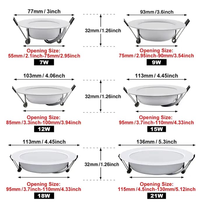 Spots LED Plafond Downlight AC 220V 18W 15W 12W 9W 7W Encastré Rond Lampe Spot LED Dowm Light Panneau d’éclairage intérieur caché, Spot Lumineux LED Circulaire Encastrable pour le Plafond, Éclairage d