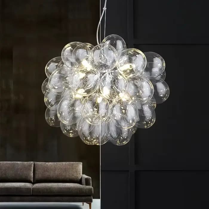 Suspension en verre de raisin de lustre de bulle de ballon nordique, lampe pour la chambre à coucher, luxe, décoration à la maison, gris fumé