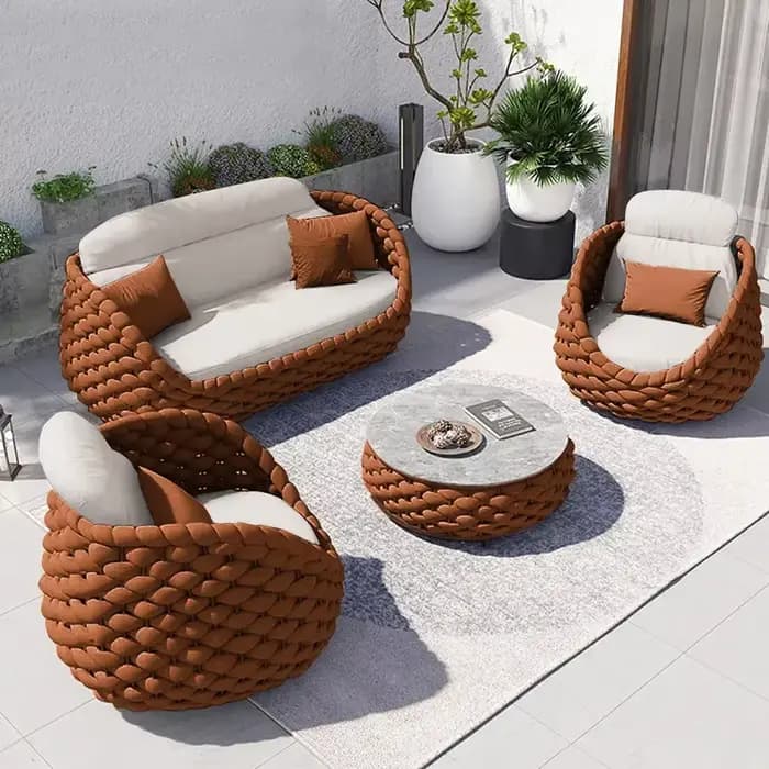 Coussin imperméable pour terrasse d'extérieur, corde confortable, tissage en osier et rotin, meubles de Patio tissés à la main, ensemble de canapés de jardin