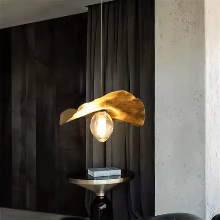 Lampe suspendue feuille de Lotus, en laiton martelé, pour salon, salle à manger, chambre à coucher, décoration de cuisine, luminaires