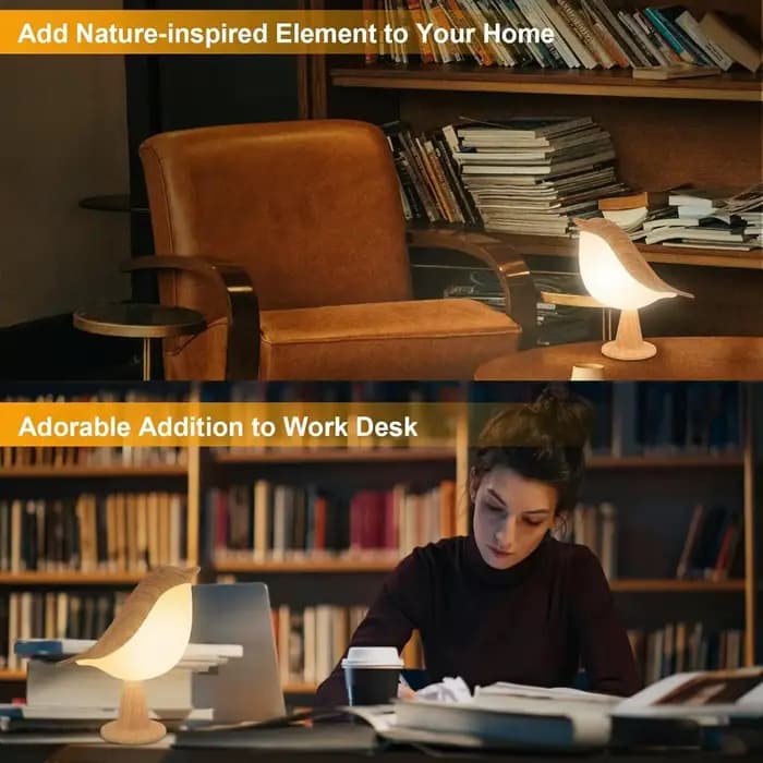 Petite lampe de bureau, lampe d'oiseau lampes de chevet avec 3 températures de couleur et capteur tactile, lampe sans fil veilleuse pour enfants