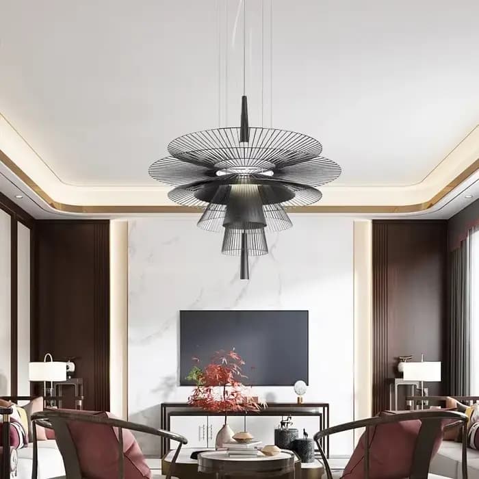Projecteur en Maille Multicouche en Fer Forgé, Design Nordique, Lustre Pengdant pour Réception d'Hôtel, Décoration Artistique de Maison, Luminaires Led