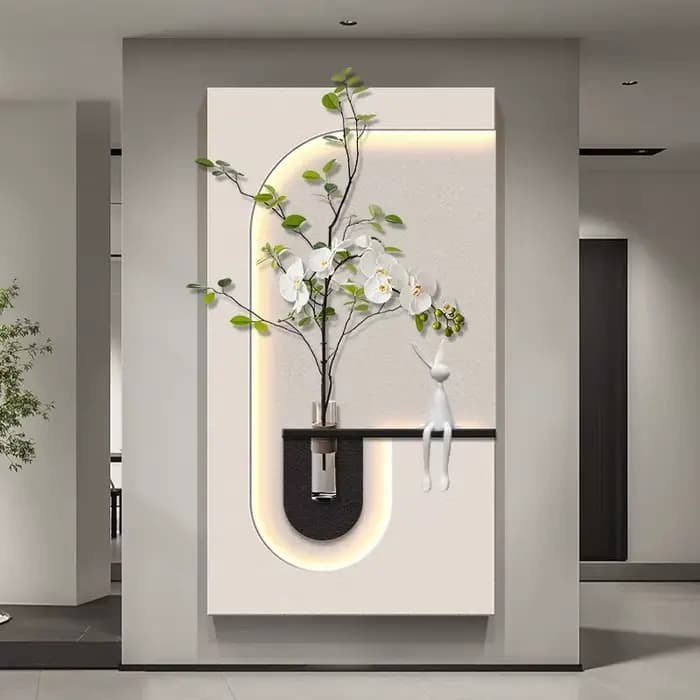 Porte d'entrée moderne Foyer LED peinture décorative salon chambre couloir plantes vertes hydroponiques lumières murales en grès
