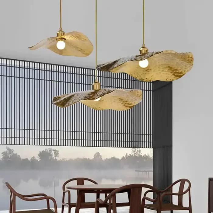 Lampe suspendue feuille de Lotus, en laiton martelé, pour salon, salle à manger, chambre à coucher, décoration de cuisine, luminaires