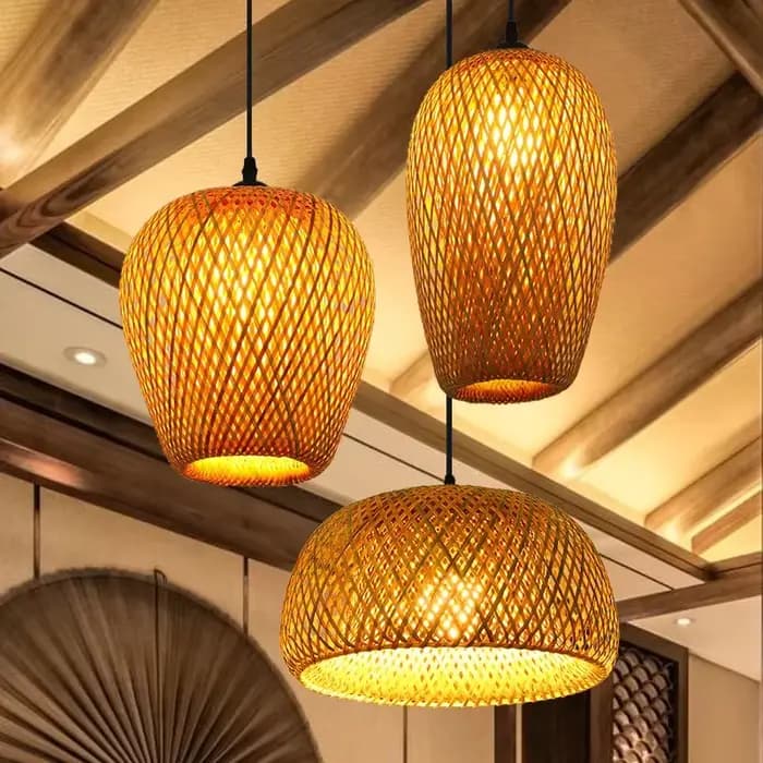 Nouvelles lampes suspendues en bambou plafonniers rotin osier Lustre tricoté à la main tressage suspendu maison salle à manger tressé décoration chaude